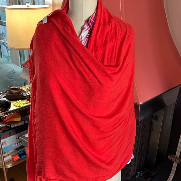 Red Orange Fringe Viscose Wrap Scarf 🧣 Made in India o - Picture 8 of 17
